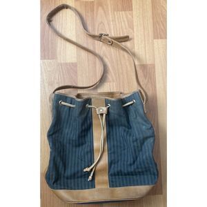 Vintage FENDI Drawstring Stripped Canvas Bucket Shoulder Bag Crossbody Purse